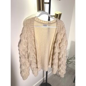 FRNCH Paris Cream Chunky Bubble Knit Statement Sleeve Cardigan Sweater MS22-US17